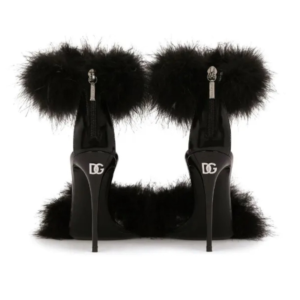 DOLCE & GABBANA Keira sandal heel black feather EU 37 105mm leather cocktail new - Picture 3 of 10